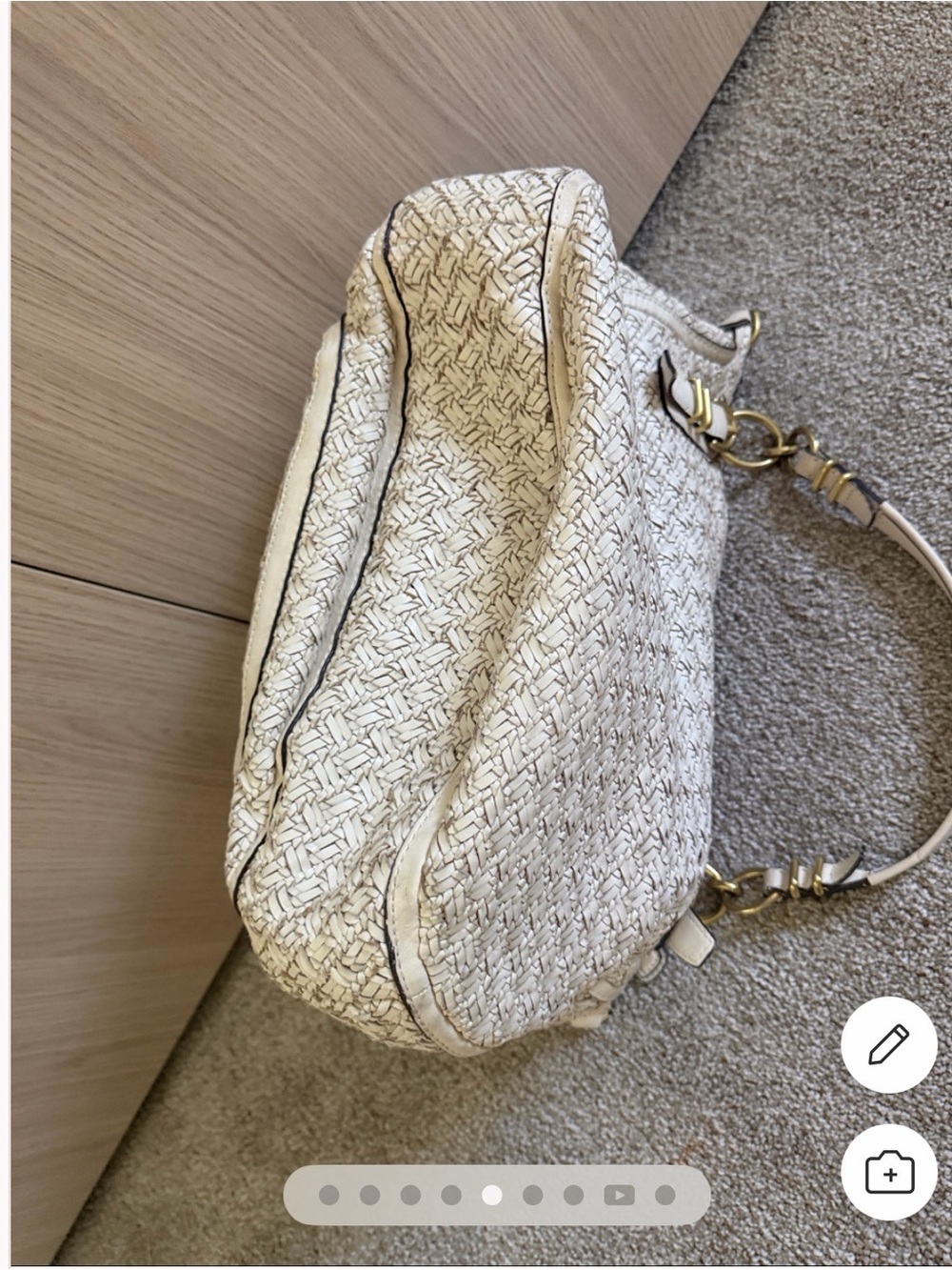 Coach Woven Cream Shoulder Bag with Gold Hardware - Picture 5 of 7